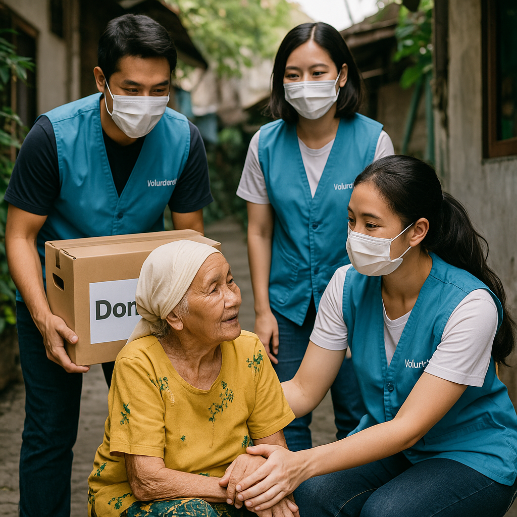 Relawan BCDF sedang membantu warga